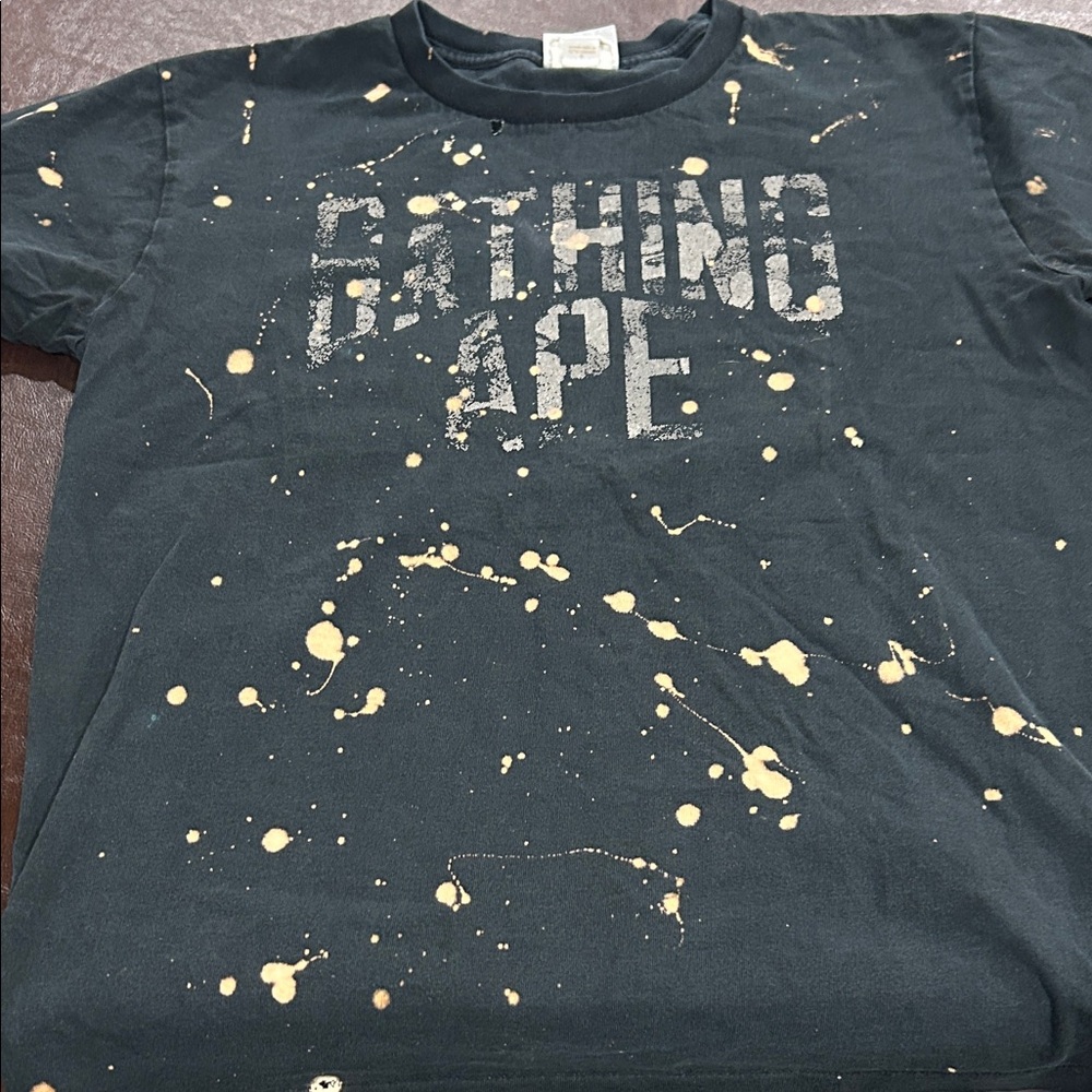 Bape Black and Cream Splatter Tee